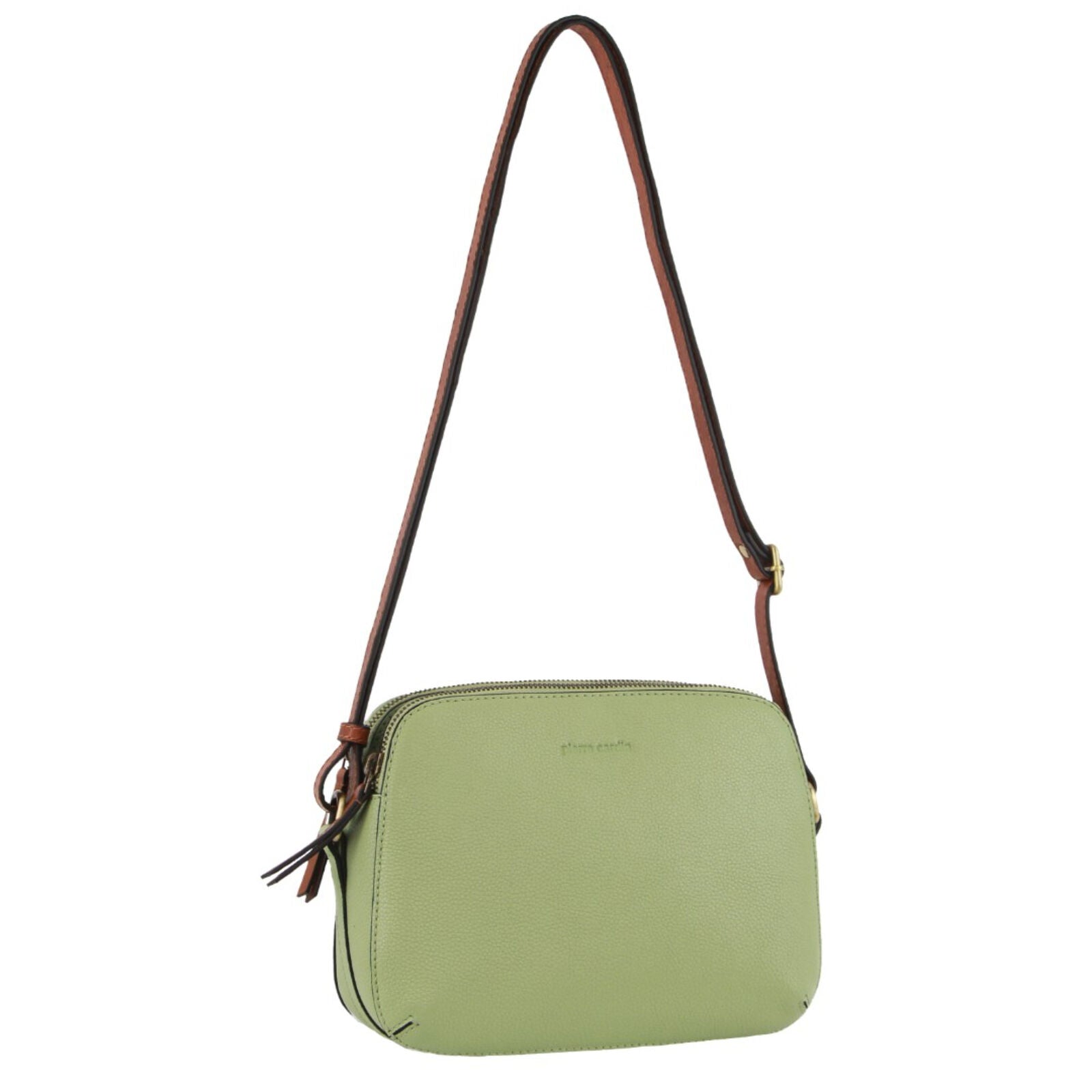 Pierre Cardin Leather Cross Body Bag - Dual Zip Shoulder Clutch - Jade Green-0
