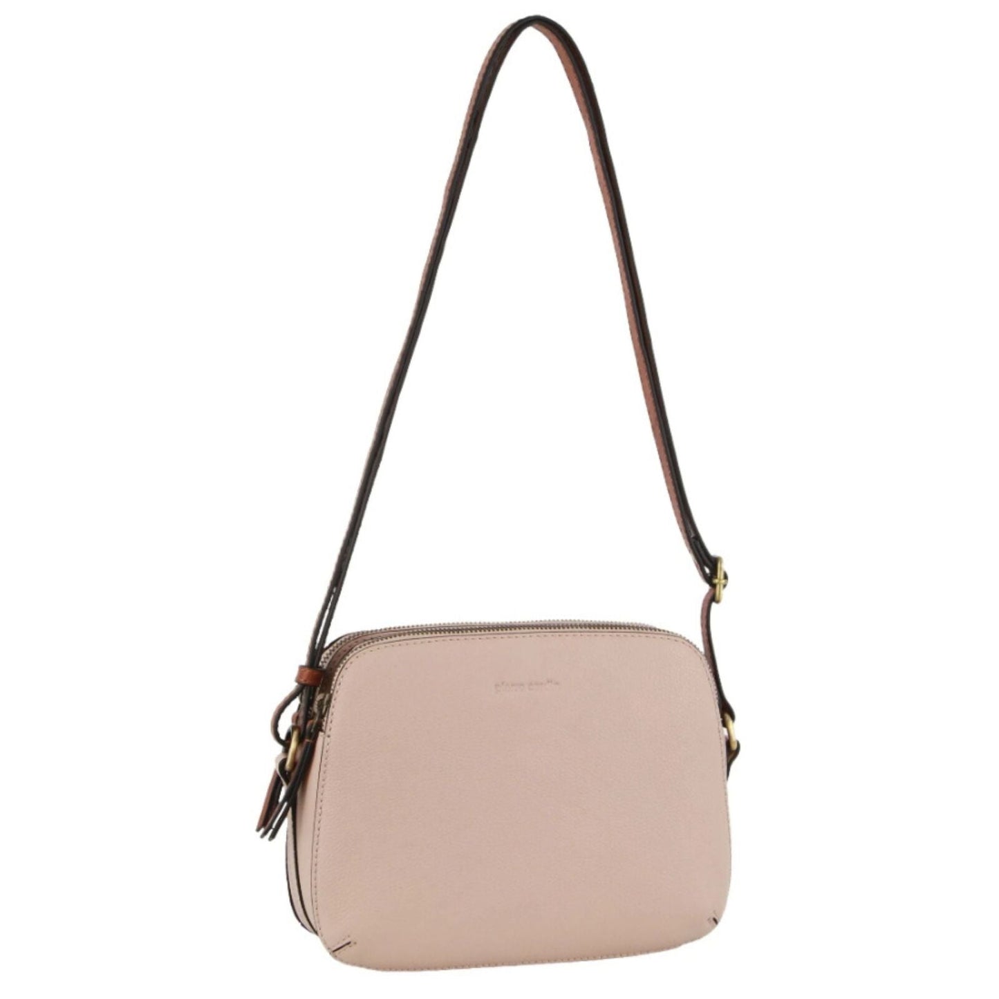 Pierre Cardin Leather Cross Body Bag Dual Zip Strap Shoulder Clutch in Nude