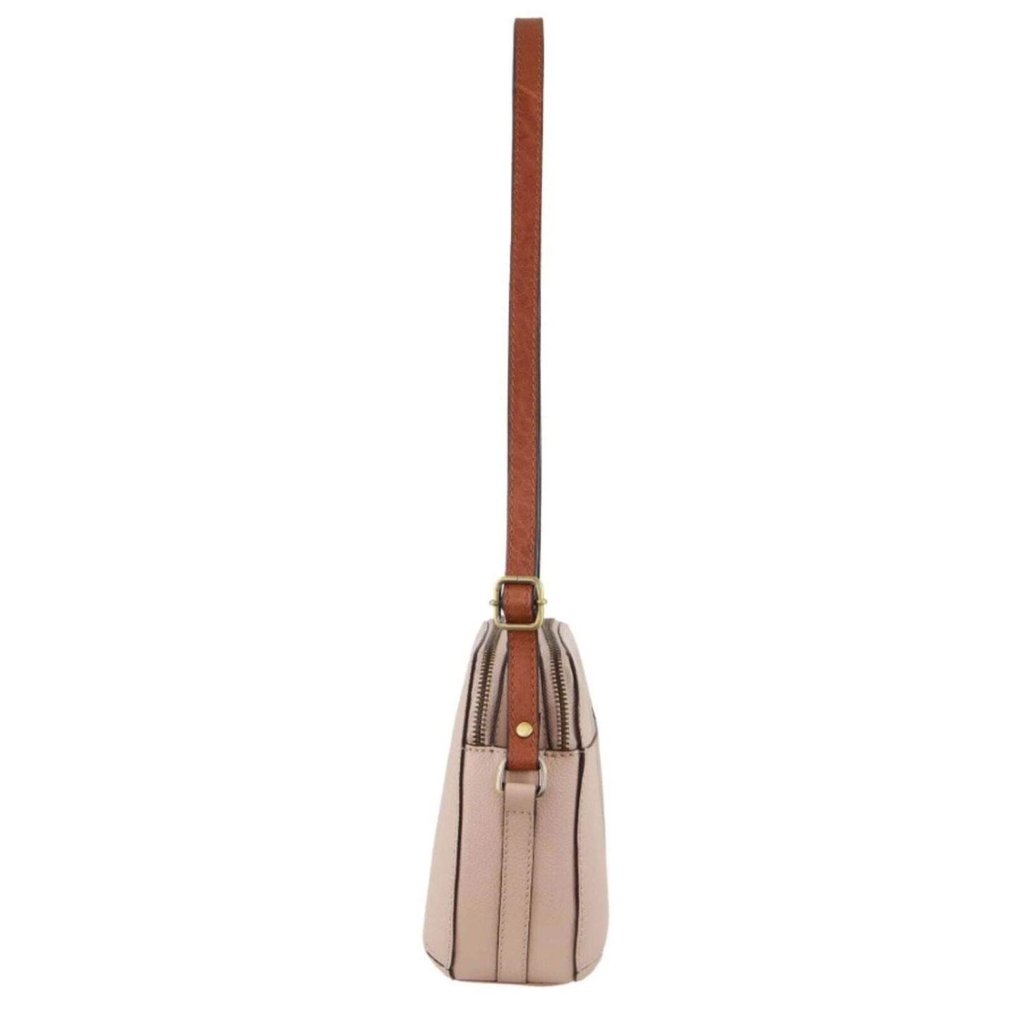 Pierre Cardin Leather Cross Body Bag Dual Zip Strap Shoulder Clutch in Nude