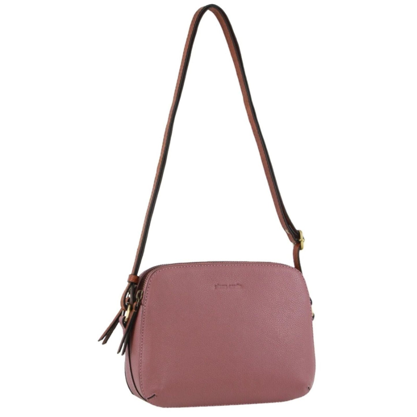 Pierre Cardin Leather Cross Body Bag Dual Zip Strap Shoulder Clutch in Rose