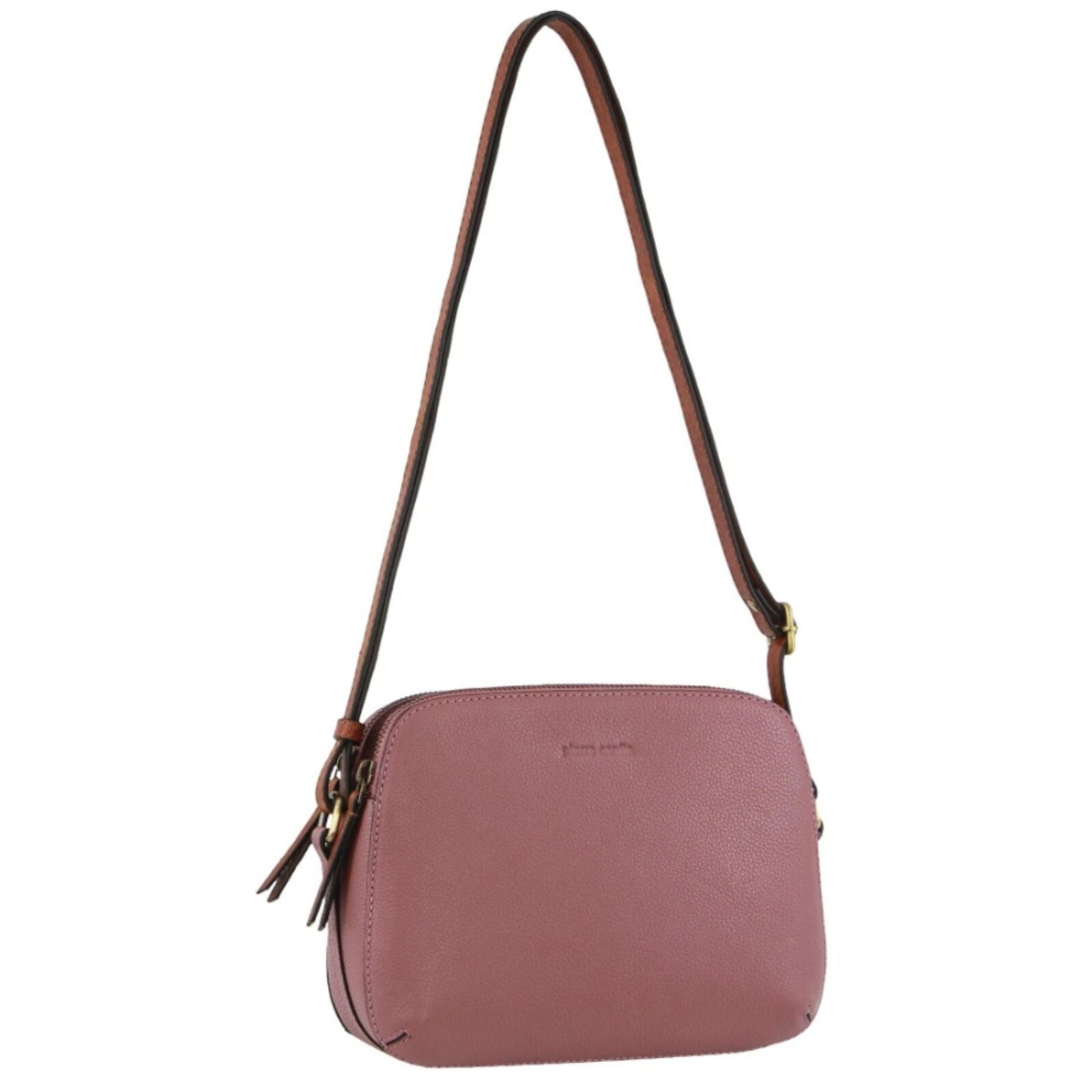 Pierre Cardin Leather Cross Body Bag - Dual Zip Shoulder Clutch - Rose-0