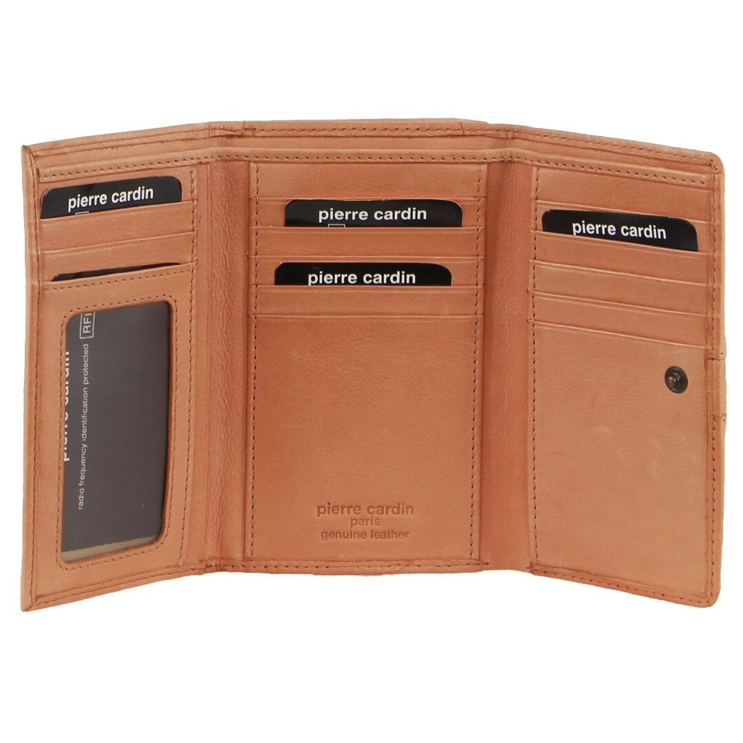 Pierre Cardin Leather Ladies Woven Design Tri-fold Wallet in Apricot-1