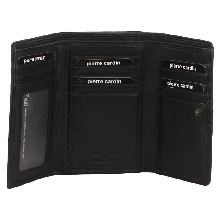 Pierre Cardin Womens Leather Woven Design Tri Fold RFID Wallet Travel in Black