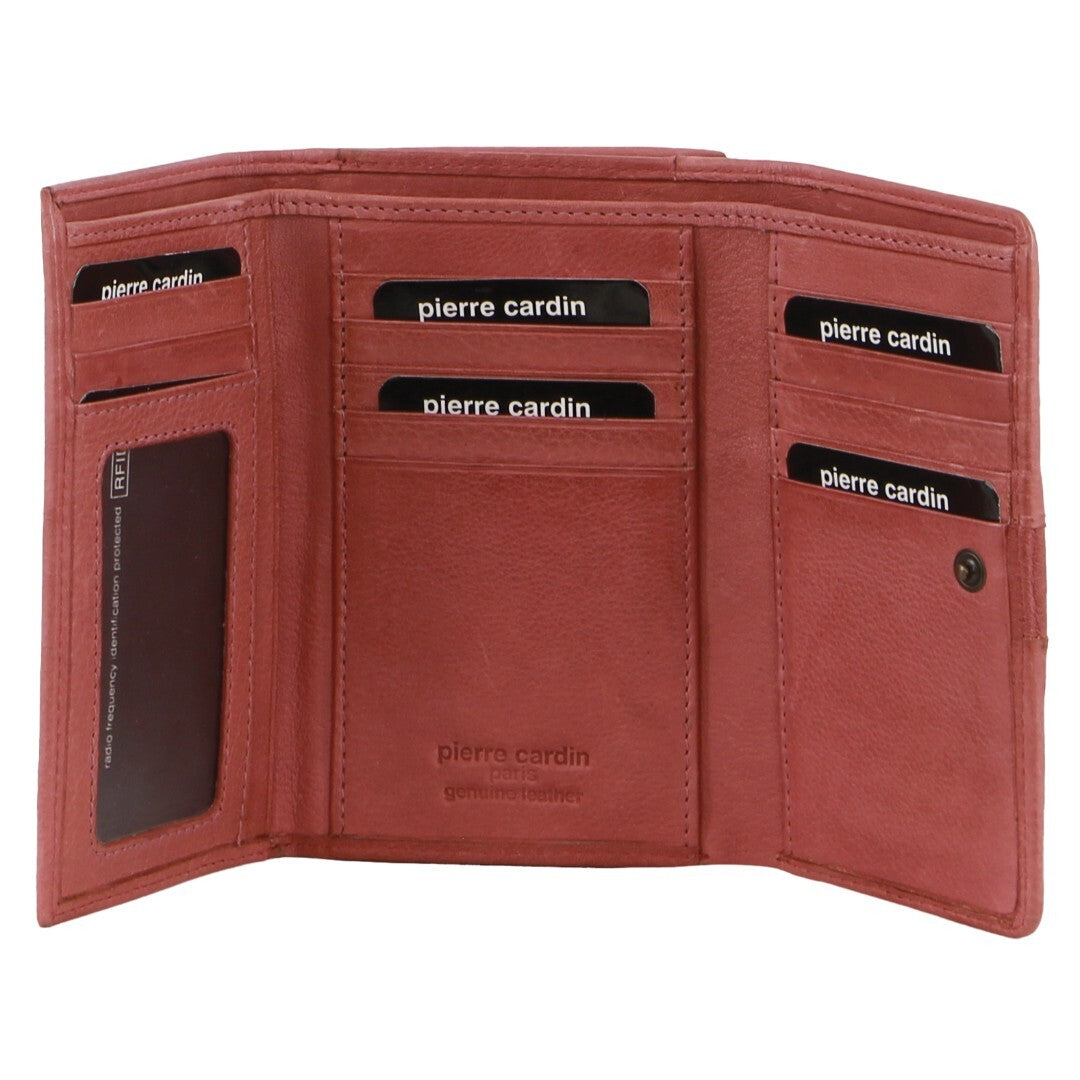 Pierre Cardin Leather Ladies Woven Design Tri-fold Wallet in Marsala-0