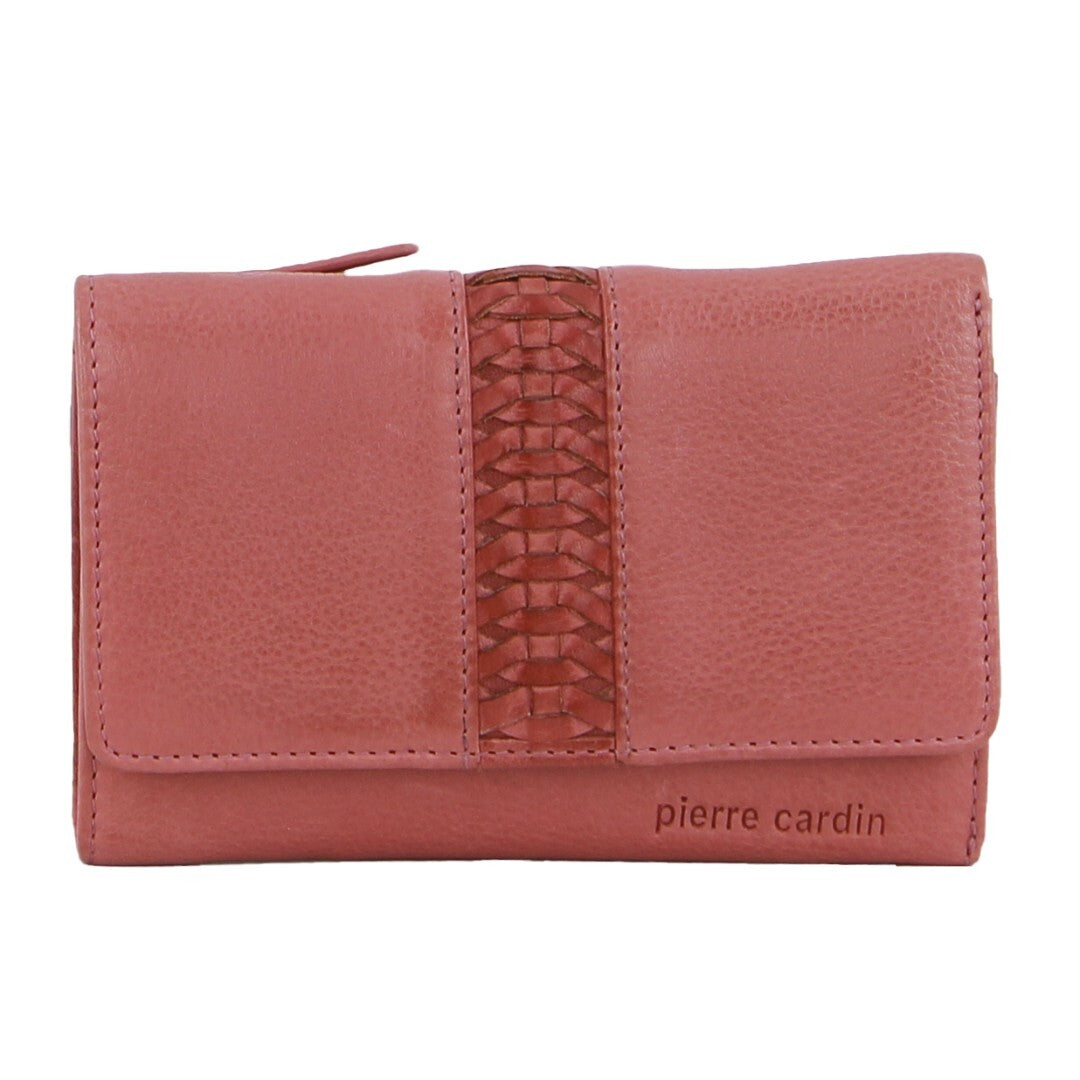 Pierre Cardin Leather Ladies Woven Design Tri-fold Wallet in Marsala-2