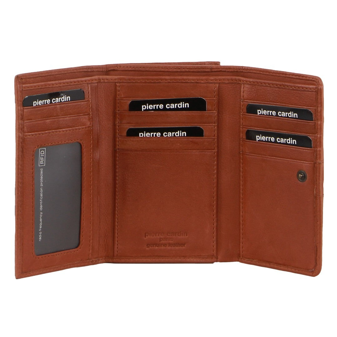 Pierre Cardin Leather Ladies Woven Design Tri-Fold Wallet in Tan-1