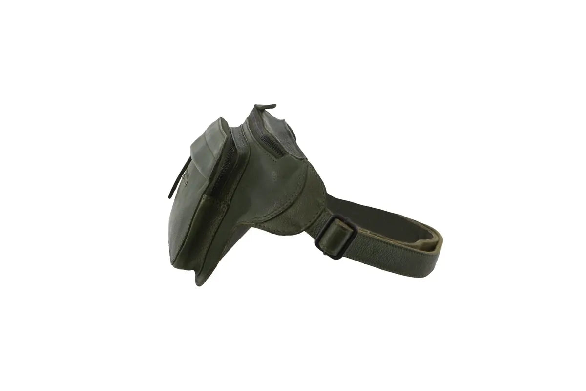 Pierre Cardin Mens Bum Bag Waist Pack Leather Travel Money Phone - Dark Green