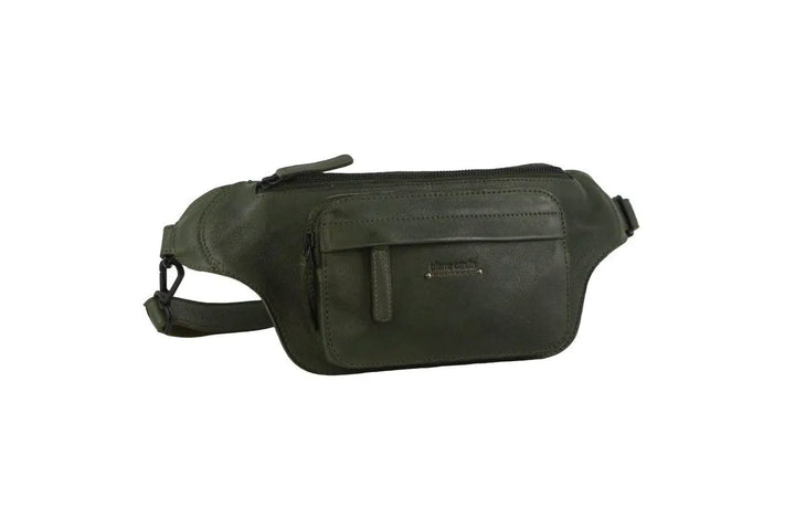 Pierre Cardin Mens Bum Bag Waist Pack Leather Travel Money Phone - Dark Green