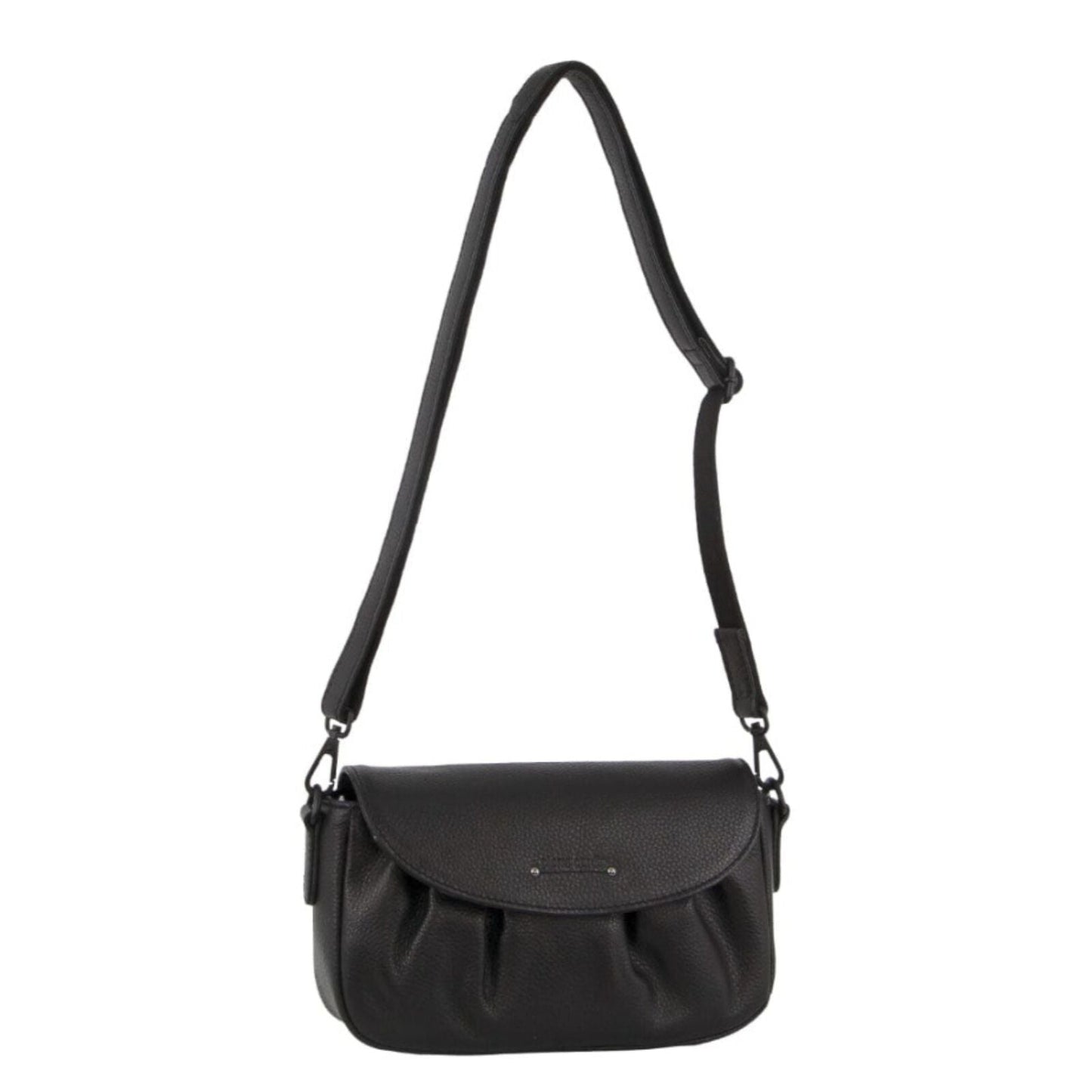 Pierre Cardin Leather Crossbody Bag Pleated Adjustable Detachable Strap - Black-0