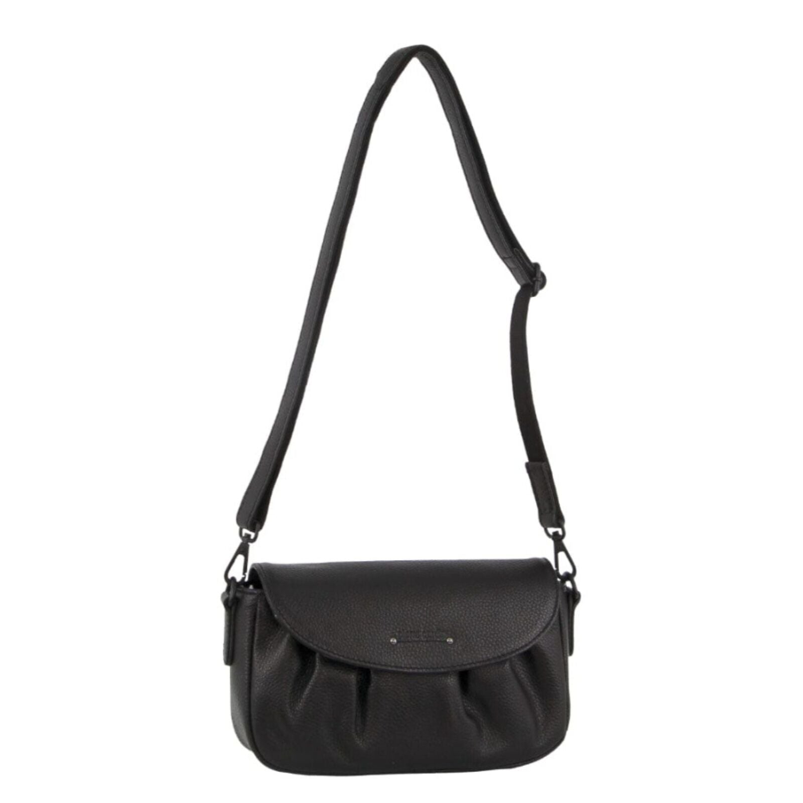 Pierre Cardin Leather Crossbody Bag Pleated Adjustable Detachable Strap - Black-0