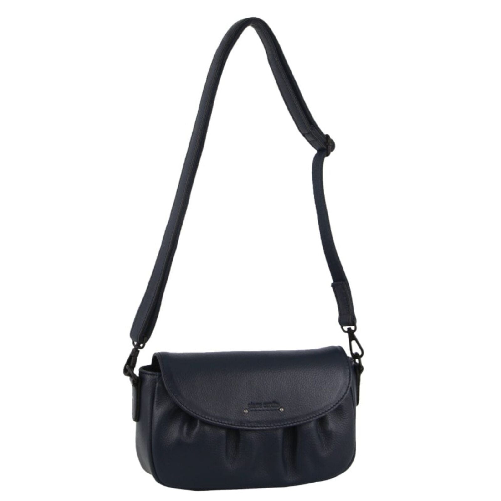 Pierre Cardin Leather Crossbody Bag Pleated Adjustable Detachable Strap - Navy-1