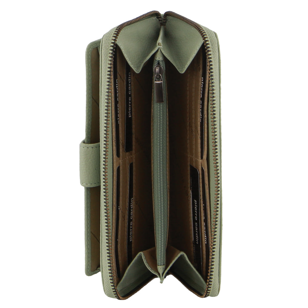 Pierre Cardin Womens Leather Zip Around Wallet RFID Blocking w/ Wristlet in Jade Green-2