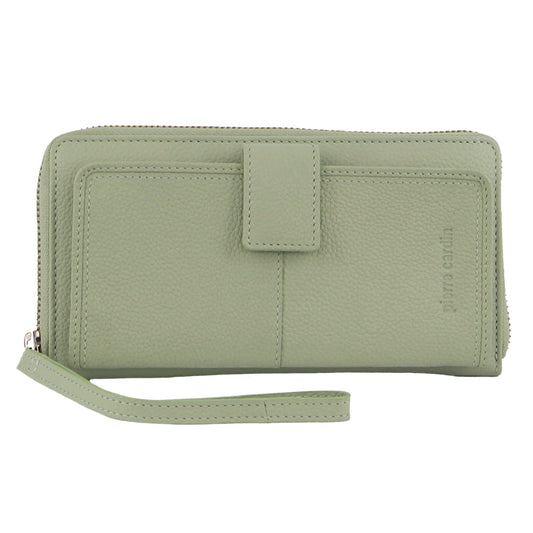 Pierre Cardin Womens Leather Zip Around Wallet RFID Blocking w/ Wristlet in Jade Green-0