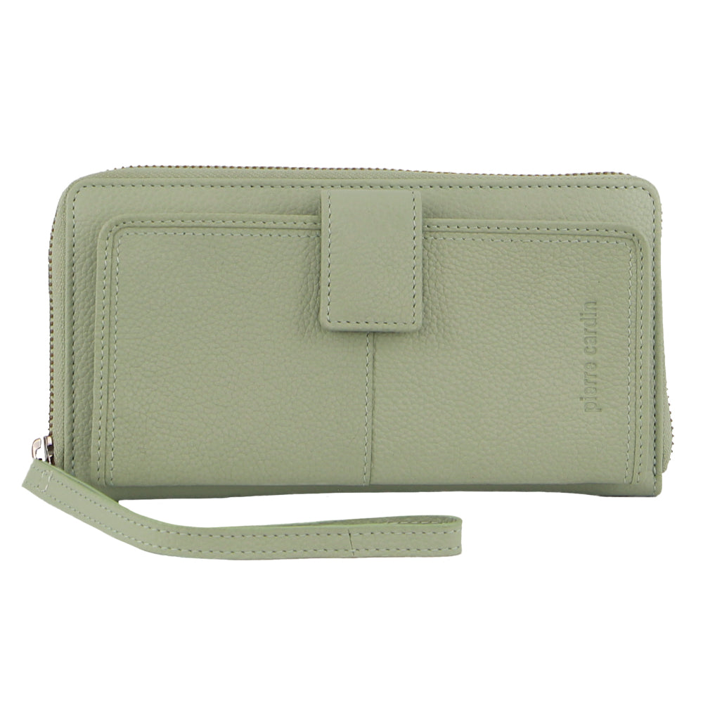 Pierre Cardin Womens Leather Zip Around Wallet RFID Blocking w/ Wristlet in Jade Green-1