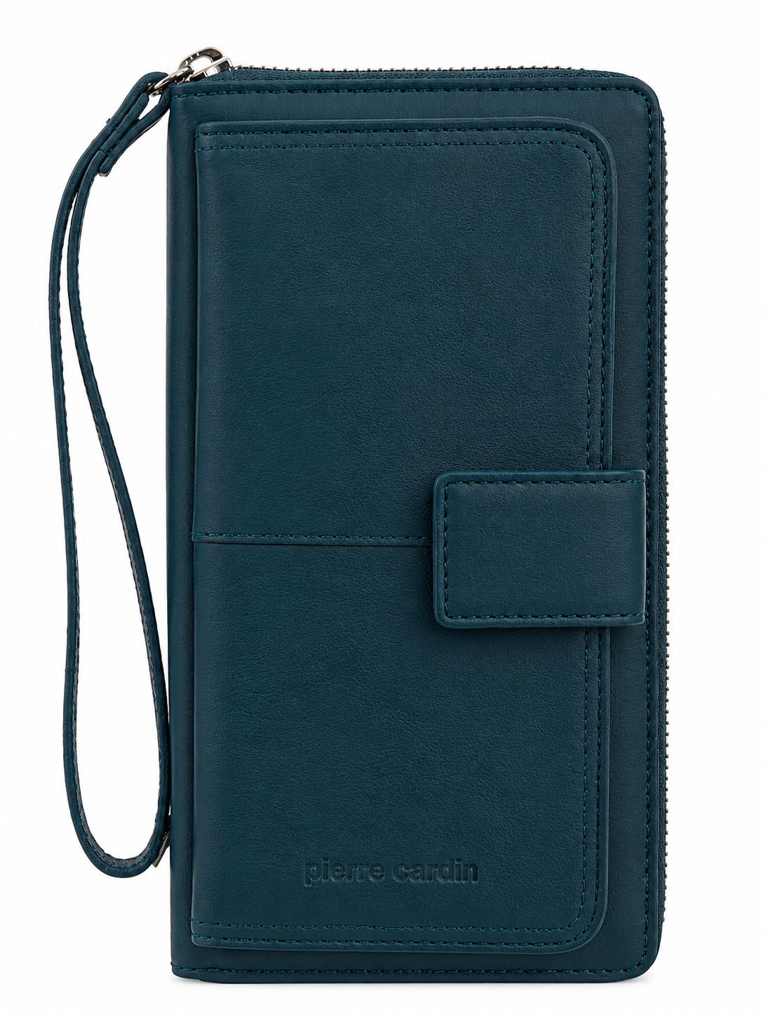 Pierre Cardin Womens Leather Zip Around Wallet RFID Blocking w/ Wristlet in Navy