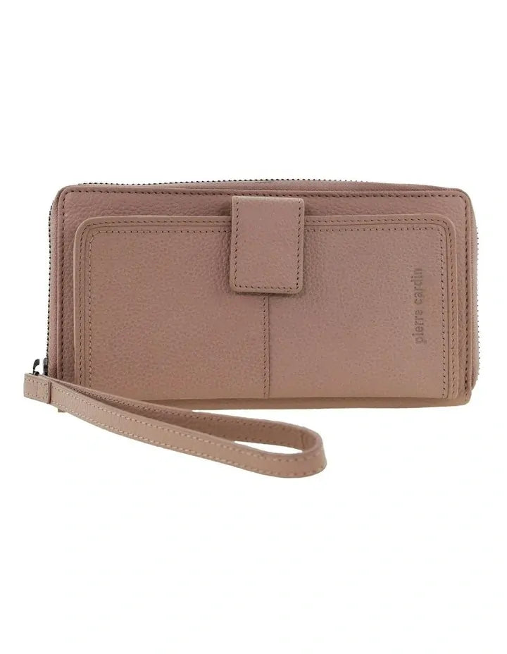 Pierre Cardin Womens Leather Zip Around Wallet RFID Italian Leather Wristlet in Pink-1
