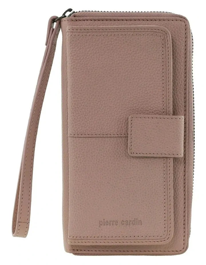 Pierre Cardin Womens Leather Zip Around Wallet RFID Italian Leather Wristlet in Pink-3
