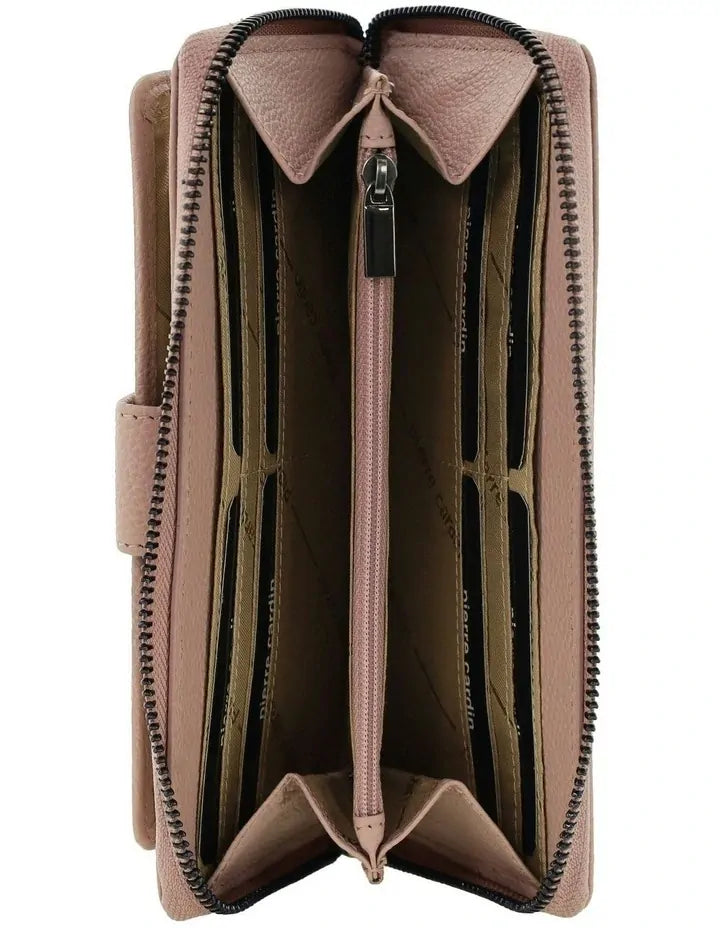 Pierre Cardin Womens Leather Zip Around Wallet RFID Italian Leather Wristlet in Pink