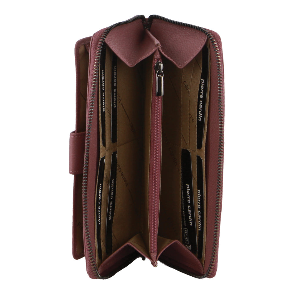 Pierre Cardin Womens Leather Zip Around Wallet RFID Blocking w/ Wristlet in Rose-2