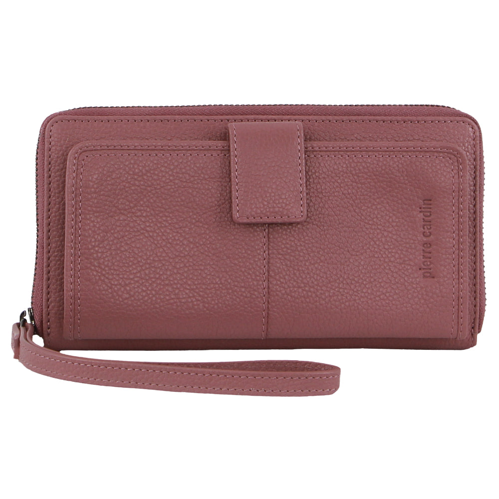 Pierre Cardin Womens Leather Zip Around Wallet RFID Blocking w/ Wristlet in Rose-0