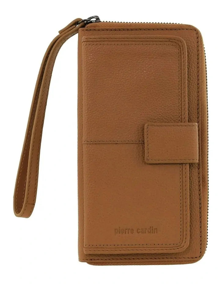 Pierre Cardin Womens Leather Zip Around Wallet RFID Blocking w/ Wristlet in Tan-3
