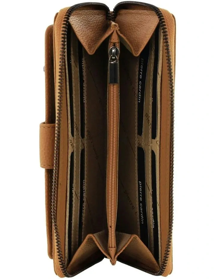 Pierre Cardin Womens Leather Zip Around Wallet RFID Blocking w/ Wristlet in Tan-2