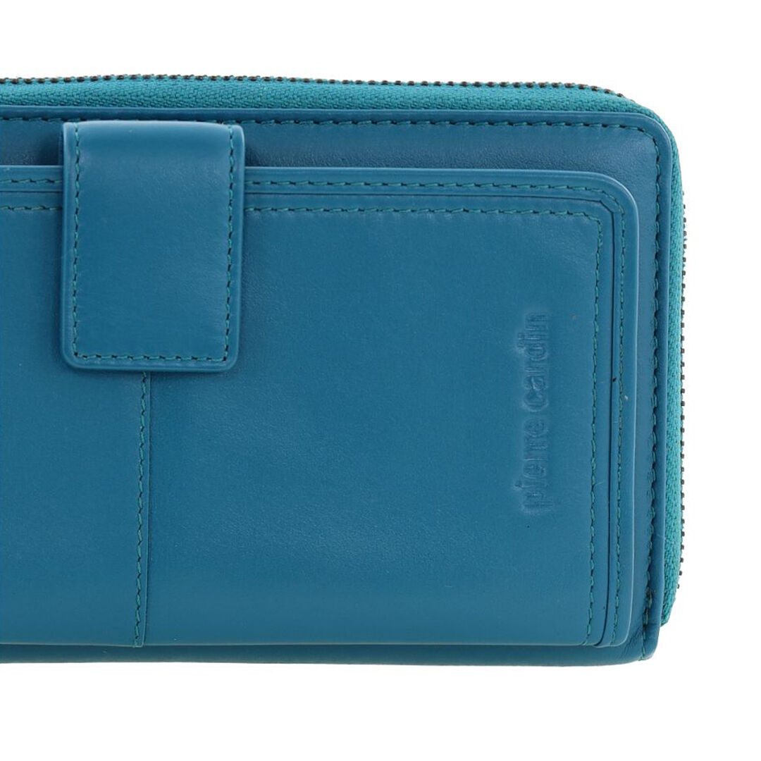 Pierre Cardin Womens Leather Zip Around Wallet RFID Blocking w/ Wristlet in Turquoise