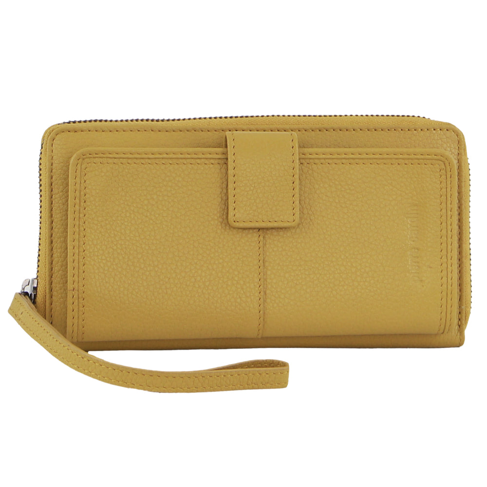 Pierre Cardin Womens Leather Zip Around Wallet RFID Blocking w/ Wristlet in Zinc Yellow-0