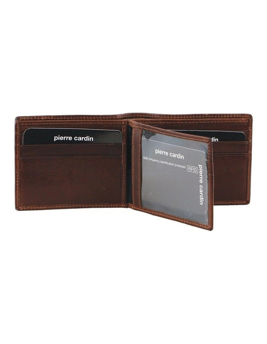 Pierre Cardin Mens Leather Bi-Fold Wallet w/ RFID Protection - Brown-0