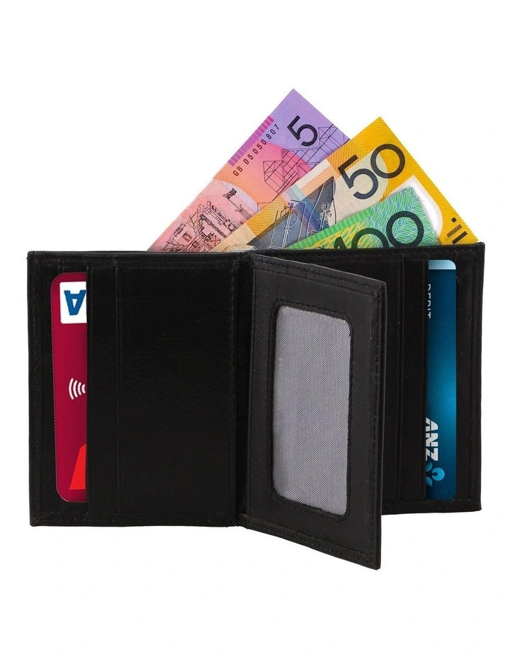 Pierre Cardin Mens Slim Bi-Fold Leather Wallet Rustic w/ RFID Protection in Black-0