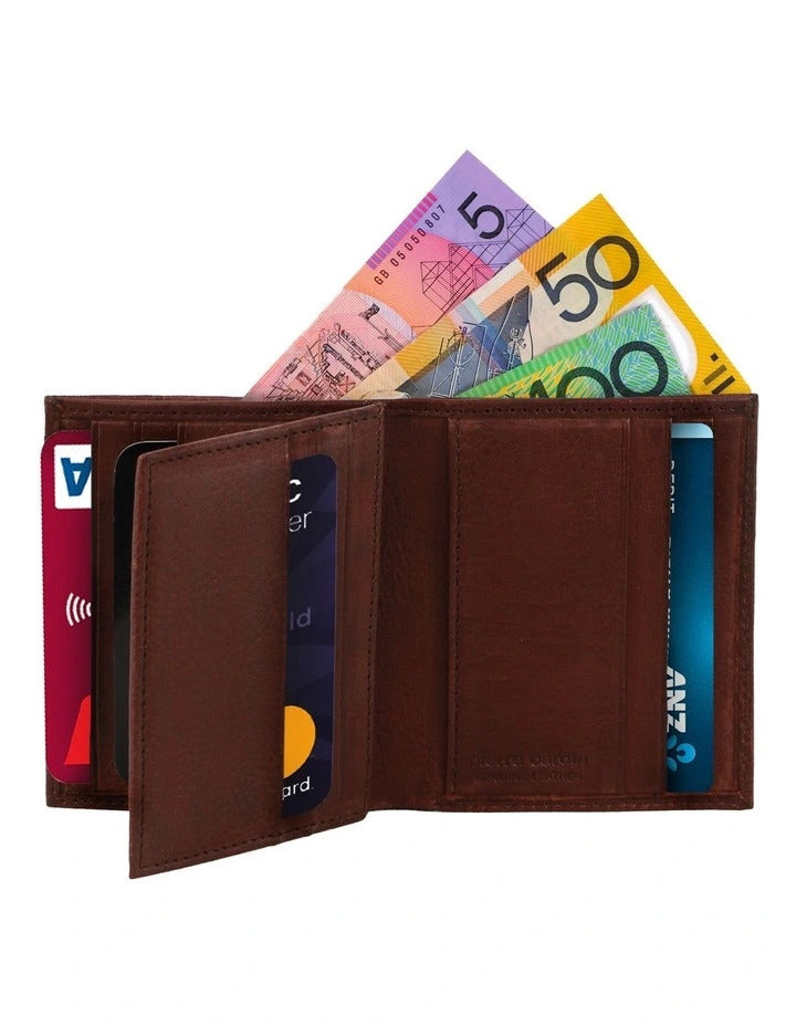Pierre Cardin Mens Slim Bi-Fold Leather Wallet Rustic w/ RFID Protection in Brown-0