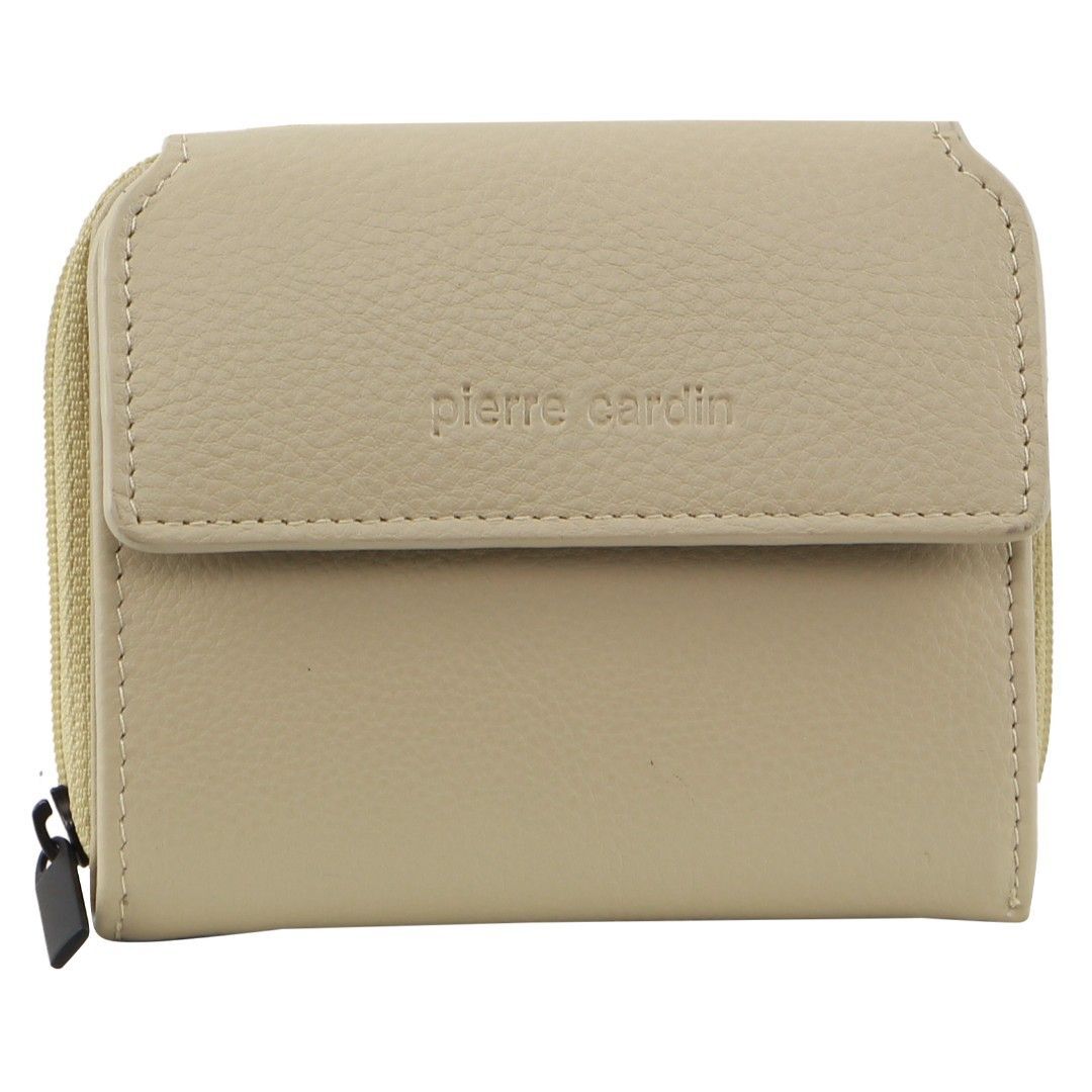 Pierre Cardin Leather Ladies Tri-Fold Tab Zip-Around Wallet - Cement-1