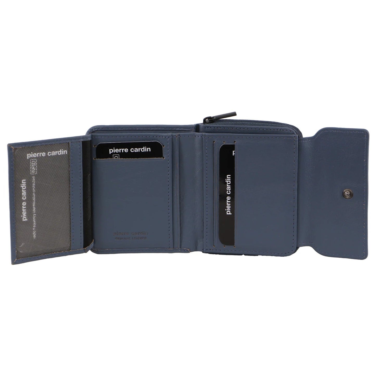 Pierre Cardin Leather Ladies Tri-Fold Tab Zip-Around Wallet - Teal-1