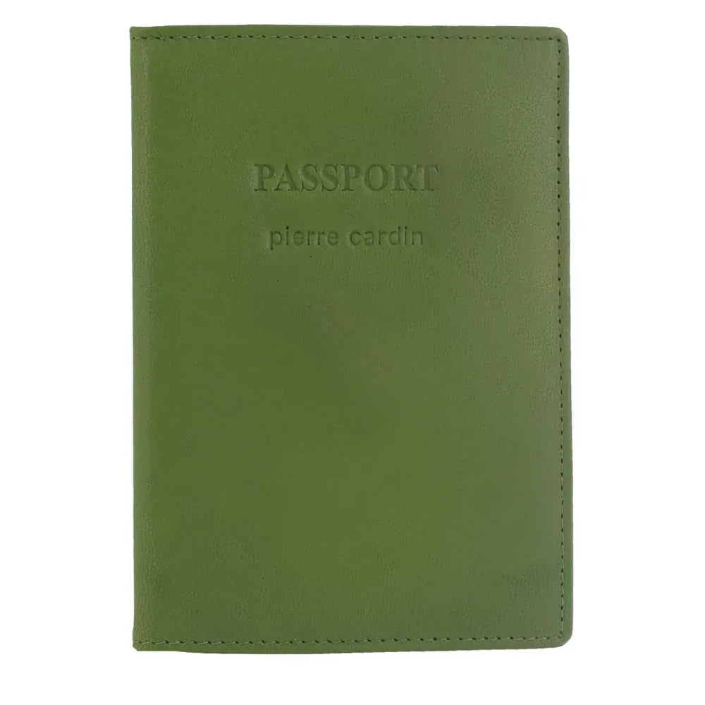Pierre Cardin Leather Passport Travel Wallet Cover in Leaf Green