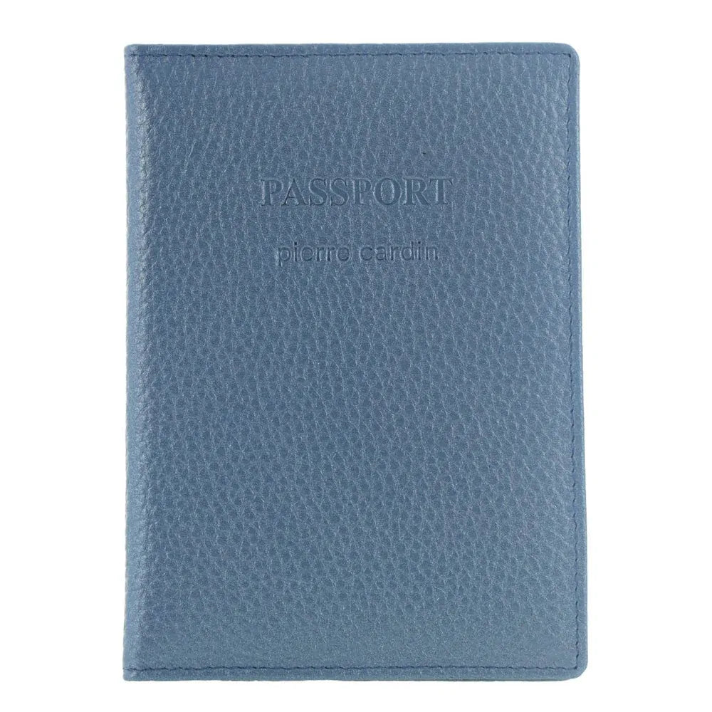 Pierre Cardin Leather Passport Travel Wallet Cover in Pearl Blue