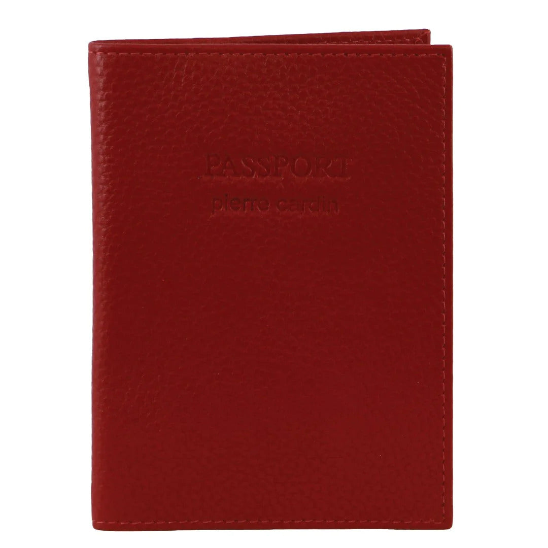 Pierre Cardin Slim Leather Passport Wallet Holder RFID Case Cover - Red-1