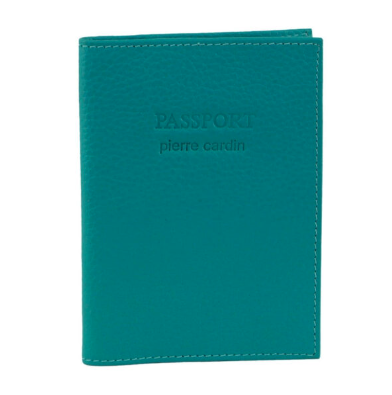 Pierre Cardin Slim Leather Passport Wallet Holder RFID Case Cover - Turquoise-0