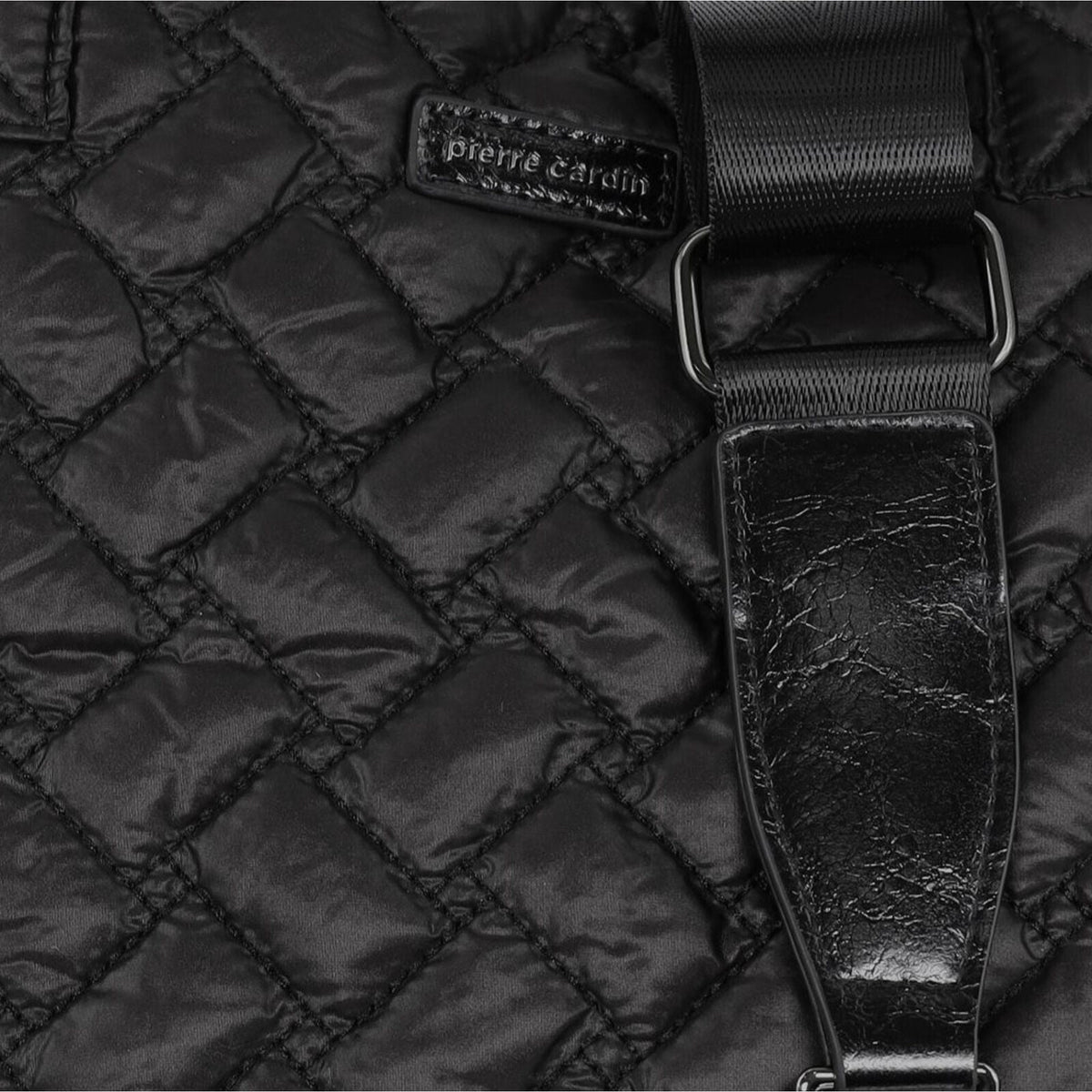 Pierre Cardin Womens Nylon Small Quilted Shoulder Tote Bag - Black