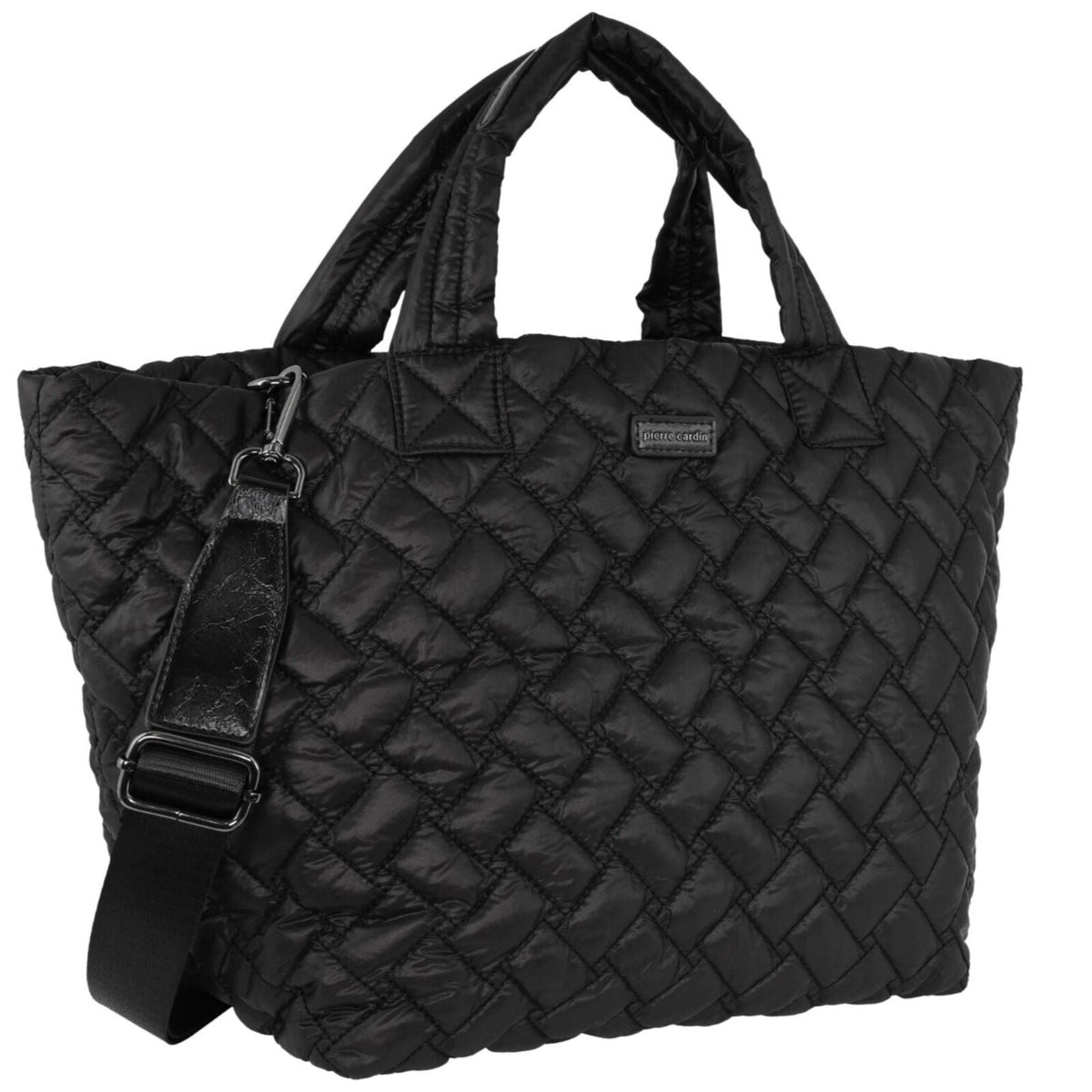 Pierre Cardin Womens Nylon Small Quilted Shoulder Tote Bag - Black