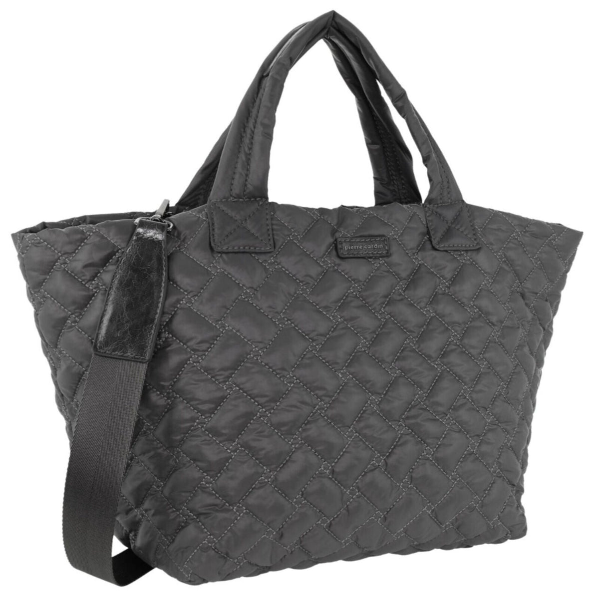 Pierre Cardin Women's Nylon Small Quilted Shoulder Tote Bag - Grey