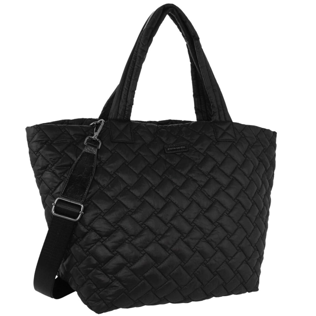 Pierre Cardin Womens Casual Nylon Padded Shoulder Tote Bag - Black