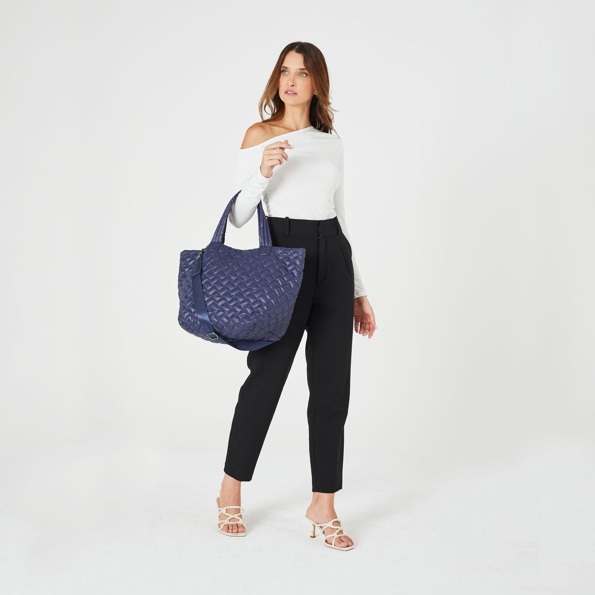 Pierre Cardin Womens Casual Nylon Padded Shoulder Tote Bag - Navy