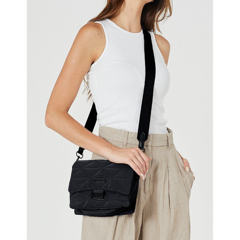 Pierre Cardin Ladies Nylon Quilted Textured Crossbody Bag in Black