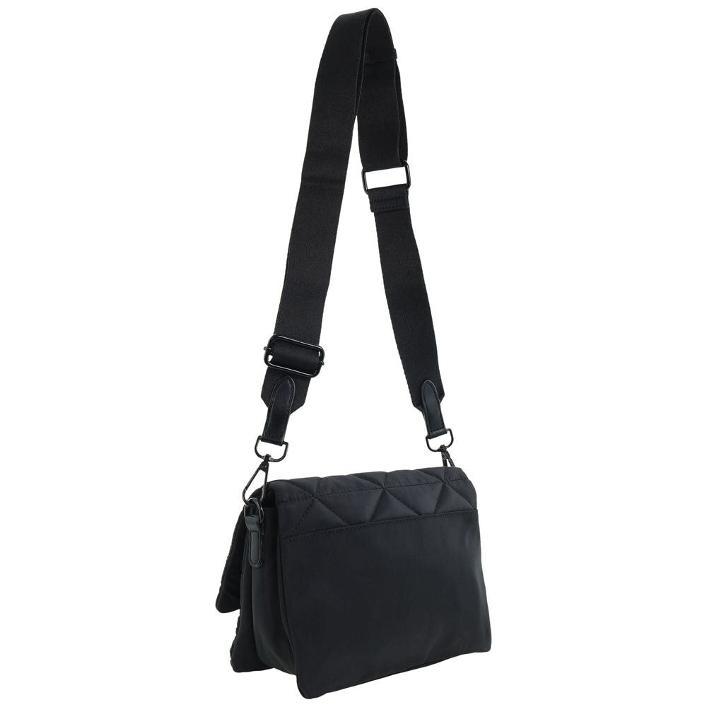 Pierre Cardin Ladies Nylon Quilted Textured Crossbody Bag in Black