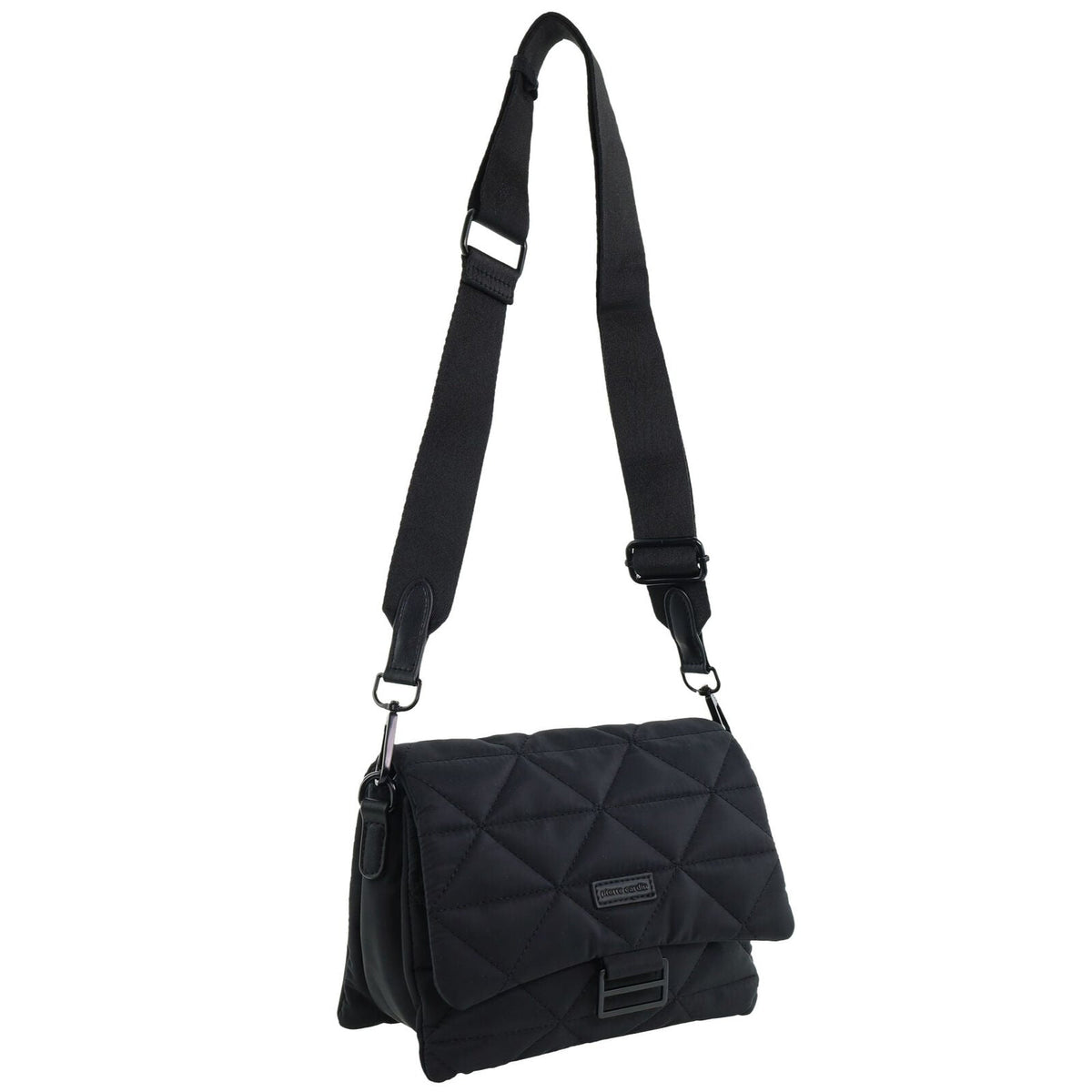 Pierre Cardin Ladies Nylon Quilted Textured Crossbody Bag in Black