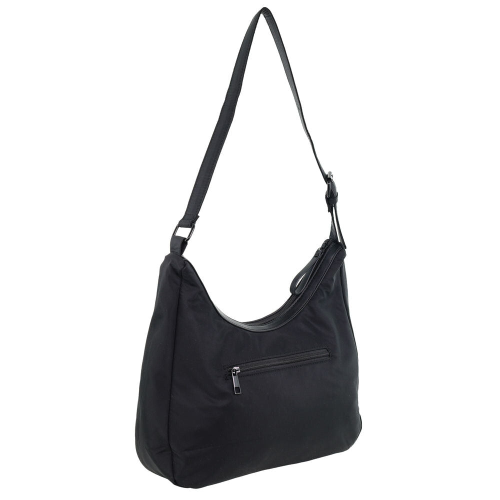 Pierre Cardin Womens Classic Nylon Geometric Quilted Shoulder Hobo Bag - Black