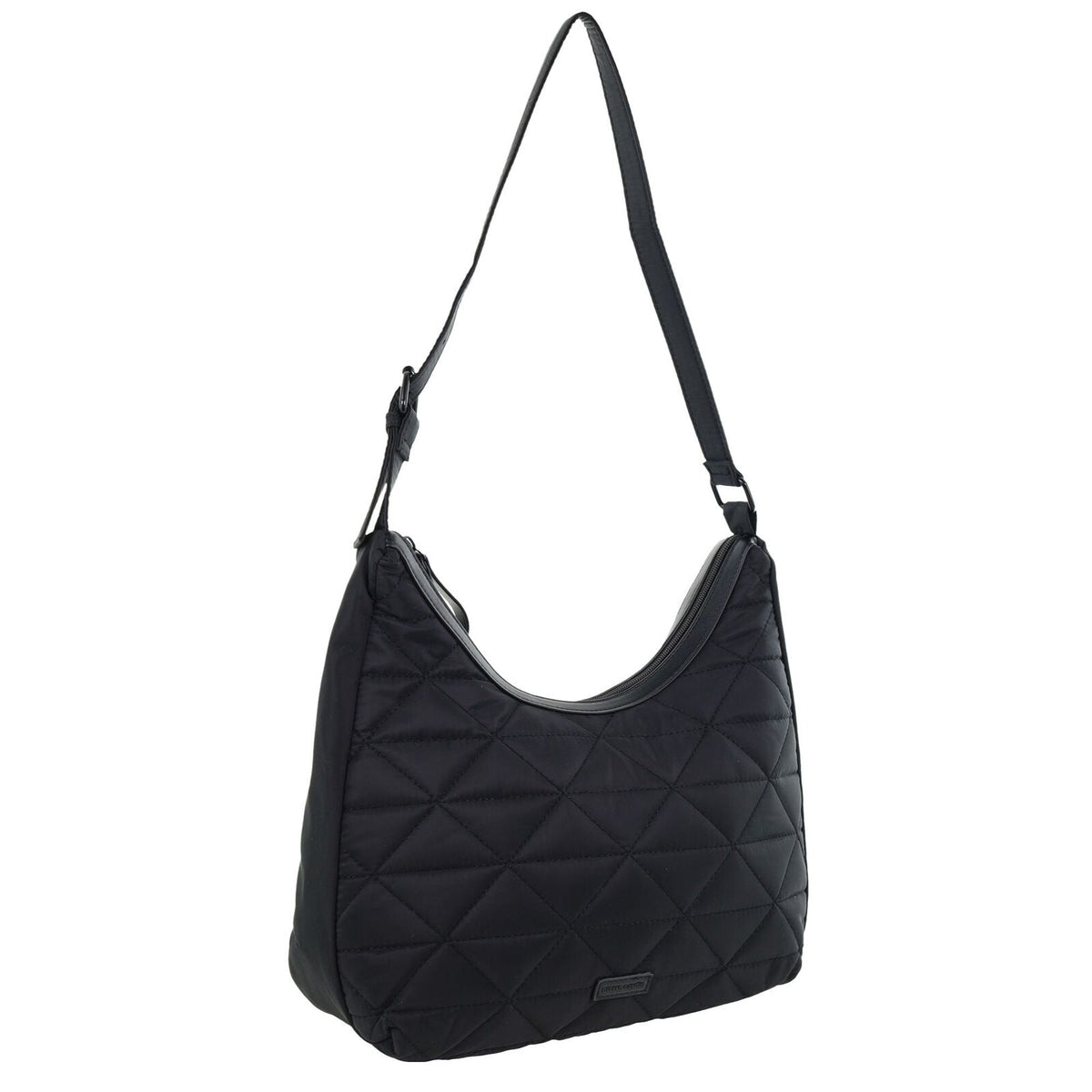 Pierre Cardin Womens Classic Nylon Geometric Quilted Shoulder Hobo Bag - Black