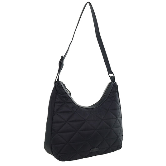 Pierre Cardin Womens Classic Nylon Geometric Quilted Shoulder Hobo Bag - Black