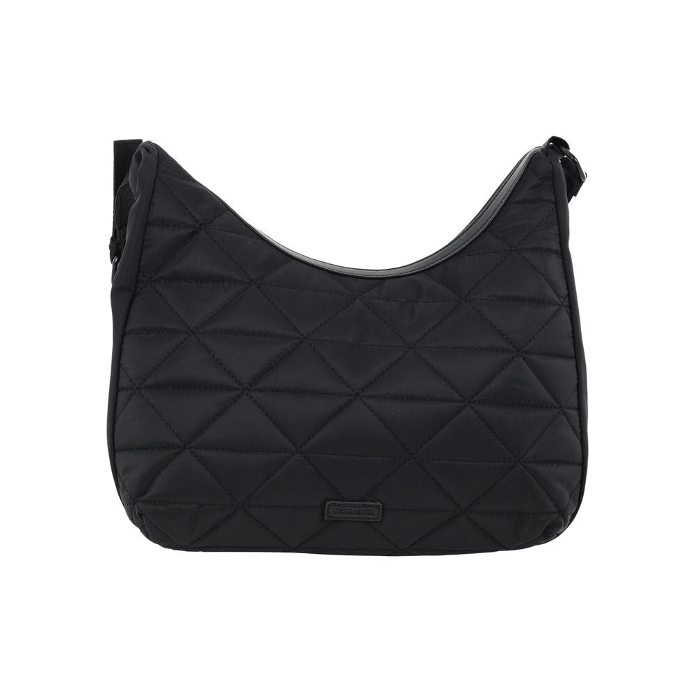 Pierre Cardin Womens Classic Nylon Geometric Quilted Shoulder Hobo Bag - Black