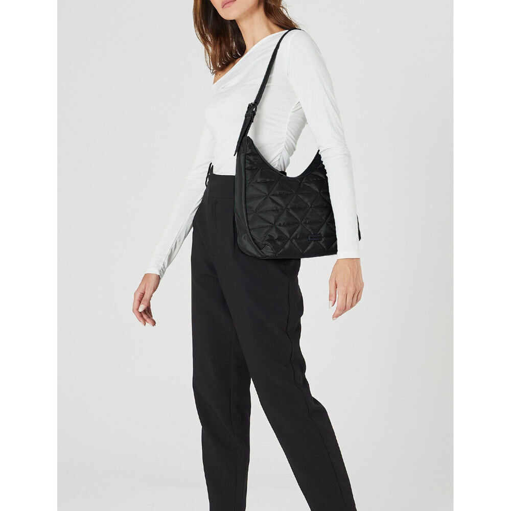 Pierre Cardin Womens Classic Nylon Geometric Quilted Shoulder Hobo Bag - Black